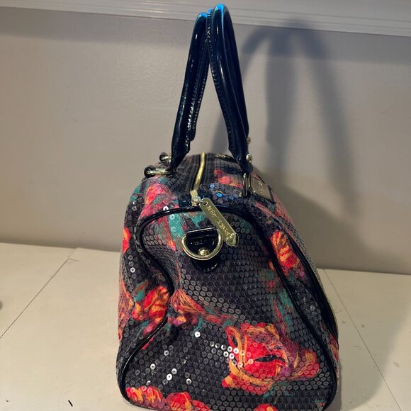 Like New Betsey Johnson Black Floral Sequin Satchel/Crossbody Bag - Picture 6 of 14